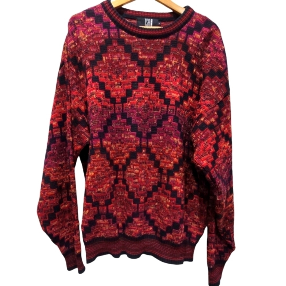 L/XL Vintage TSR Jumper Sweater 80s Geometric Aztec USA Made Oversized Colorful